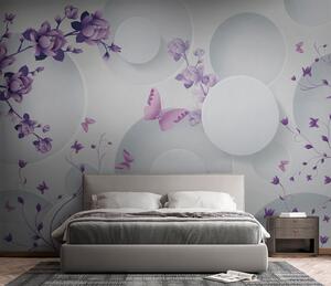 Carta da parati Forme 3D con fiori e farfalle, Carta da parati 3D, u74482 : Uwalls.it
