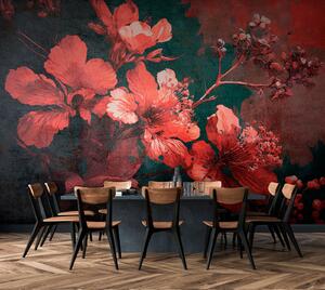 Carta da parati Fiori rossi nello stile di grunge, Carta da parati Stile Orientale, u74766 : Uwalls.it