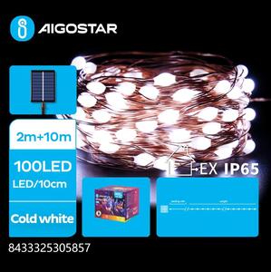 Aigostar - Catena solare a LED 100xLED/8 funzioni 12m IP65 bianco freddo
