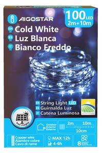 Aigostar - Catena solare a LED 100xLED/8 funzioni 12m IP65 bianco freddo