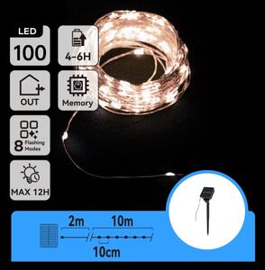 Aigostar - Catena solare a LED 100xLED/8 funzioni 12m IP65 bianco freddo