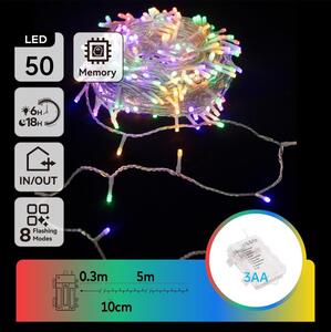 Aigostar - Catena luminosa per esterni a LED, 50 LED, 8 modalità, alimentazione 3xAA, 5,3 m, IP44, multicolore
