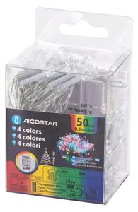 Aigostar - Catena luminosa per esterni a LED, 50 LED, 8 modalità, alimentazione 3xAA, 5,3 m, IP44, multicolore