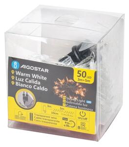 Aigostar - Catena luminosa LED da esterno 50 LED/8 funzioni 8 m IP44 bianco caldo