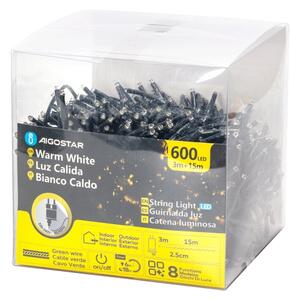 Aigostar - Catena LED natalizia da esterno 600xLED/8 funzioni 18m IP44 bianco caldo