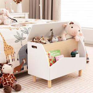 Costway Scatola dei giocattoli in legno con ripiano espositivo, Libreria per bambini con cerniera di sicurezza Binaco