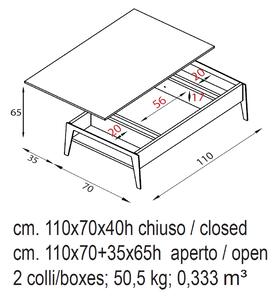 Pezzani Tavolino da salotto moderno medio con contenitore Brighton Acciaio Inox,Legno Nero/Nero Carbone