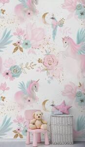 Carta da parati Unicorni con criniere rosa, Carta da parati per Bambini, Carta da parati per Ragazze, u78494 : Uwalls.it