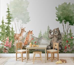 Carta da parati Composizione ad acquerello con animali forestali ed elementi della natura, Carta da parati per Bambini, u78735 : Uwalls.it