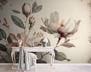 Carta da parati Eleganti fiori di magnolia dalle tonalità tenui, Carta da parati Floreale, Carta da parati popolare, u93020 - Tapeko.it