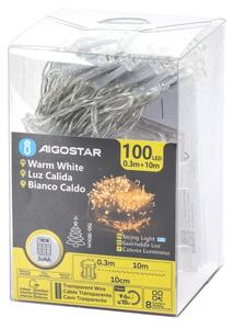 Aigostar -LED Catena luminosa da esterno 100xLED/8 funzioni 3xAA 10,3m IP44 bianco caldo