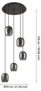 Eglo 901194 - Lampadario a sospensione con filo CIAMPINO 5xE27/28W/230V grigio