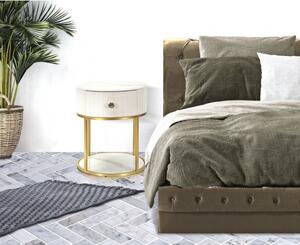 Comodino crema imbottito 1 cassetto con struttura dorata ø42x48 cm