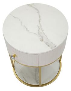 Comodino crema imbottito 1 cassetto con struttura dorata ø42x48 cm