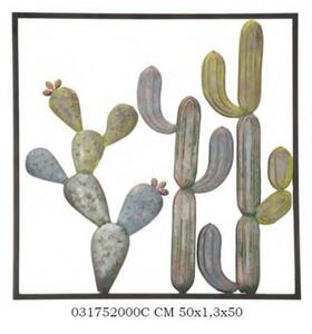 Pannello decorativo in ferro disegno Cactus 50x50x1,3 cm verde/blu