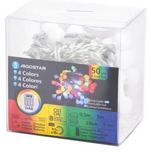 Aigostar - Catena luminosa natalizia LED per esterni 50xLED/3xAA/8 funzioni 5,3 m IP44 multicolore