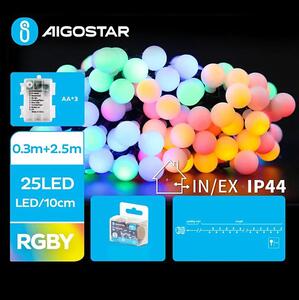 Aigostar - Catena luminosa LED per esterni 25xLED/3xAA/8 funzioni 2,8 m IP44 multicolore