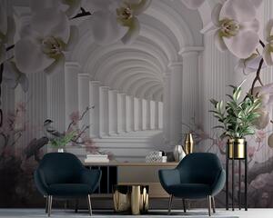 Carta da parati Bellissimo tunnel con uccelli e orchidee, Carta da parati 3D, Carta da parati Fiori 3D, u94513 : Uwalls.it