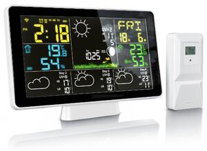 Stazione meteorologica wireless Brandson con sensore esterno, display a colori da 7,5 pollici, app Tuya Smart, barometro, igrometro, previsioni del tempo per 4 giorni, sveglia, fasi lunari, colore nero e bianco