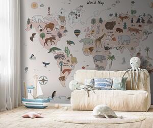 Carta da parati Mappa del mondo per bambini con animali, Carta da parati per Bambini, u95028 : Uwalls.it