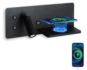 Immax 08287L-LED Applique con ripiano, USB e ricarica wireless LED/3W/230V + LED/3W