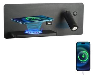 Immax 08288L-LED Applique con ripiano, USB e ricarica wireless LED/3W/230V + LED/3W