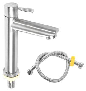 Rubinetto per acqua fredda, ideale per il bagno degli ospiti, in acciaio inossidabile. Miscelatore monocomando per lavabo. Rubinetto per acqua fredda con tubo di collegamento da 60 cm, adatto per lavabi da bagno