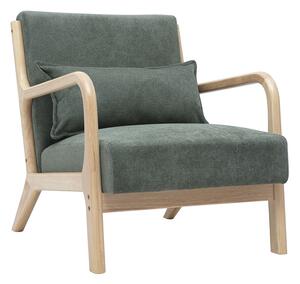 Poltrona scandinava in tessuto ciniglia verde kaki e legno massello chiaro DERRY