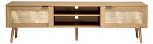 Mobile TV finitura in legno chiaro, intreccio in rattan e metallo nero 2 porte L180 cm MANILLE