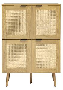 Credenza finitura in legno chiaro, cannage in rattan e metallo nero 4 ante L80 cm MANILLE