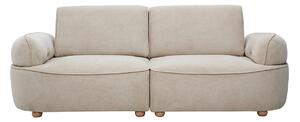 Divano elettrico a 3 posti in tessuto ciniglia beige e legno chiaro OTIS