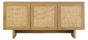 Credenza finitura legno chiaro rovere e cannage in rattan 3 ante L160 cm HERA