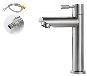 Rubinetto monofilo in acciaio inossidabile - Bagno - Rubinetto da cucina in metallo - Design moderno - Facile manutenzione - Installazione - Accessorio d'arredo - Tubo antiesplosione da 80 cm incluso