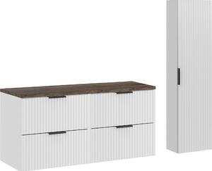 Mobile Bagno 120 Cm Bianco Opaco Con Piano In Rovere Santa Fe E Colonna
