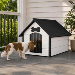 Cuccia per cani QLS, dimensioni L (81x68 cm), isolata, in legno, per uso esterno, colore bianco e nero, modello 9117