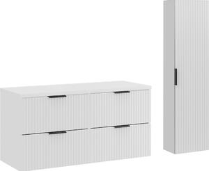 Set Di Mobili Da Bagno Bianco Opaco 120 Cm Con Armadio Alto E Cassetti