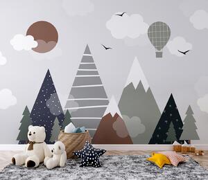 Carta da parati Paesaggio con alberi e montagne, Carta da parati per Bambini, Carta da parati popolare, u96297 - Tapeko.it