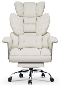 Sedia da ufficio, modello executive, ergonomica | Sedia reclinabile con poggiapiedi | Regolabile in altezza e inclinabile (90-135°) | Rivestita in ecopelle | Portata massima: 159 kg | Bianco