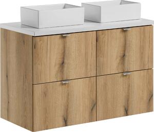 Mobile Bagno 100 Cm In Rovere Con Piano E 2 Lavabi Da Appoggio