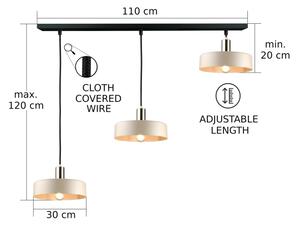 Lampadario a sospensione su cavo LATTE 3xE27/60W/230V beige/nero/oro