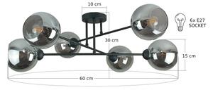 Lampadario a sospensione con supporto rigido VASCO 6xE27/60W/230V nero/fumé nero