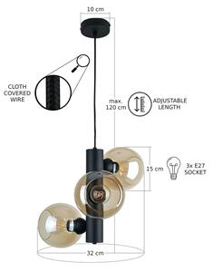 Lampadario a sospensione con filo TUBE 3xE27/60W/230V nero/fumé beige