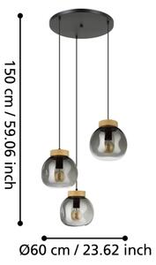 Eglo 390319 - Lampadario a sospensione con filo MAGACELA 3xE27/40W/230V fumé