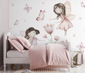 Carta da parati Fate dell'acquerello con fiori e farfalle, Carta da parati per Bambini, u96741 : Uwalls.it