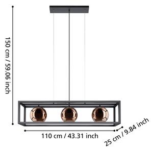 Eglo 390091 - Lampadario a sospensione con filo CORDOBA 3xE27/40W/230V rame/nero