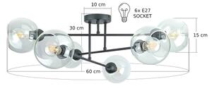 Lampadario a sospensione con supporto rigido VASCO 6xE27/60W/230V nero/limpido