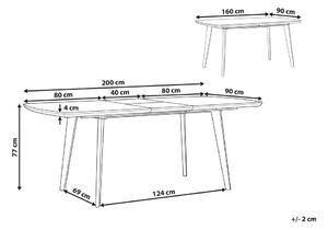 Tavolo da Pranzo Effetto Marmo MDF Gambe in Ferro Nero Piano Allungabile Rettangolare 160/200 x 90 cm Beliani