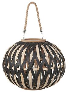 Lanterna porta candela in bambù 37 cm in stile boho colore naturale e nero per interni ed esterni Beliani