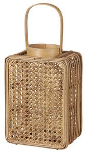 Lanterna porta candela in rattan naturale 28 cm in stile boho per interni ed esterni Beliani