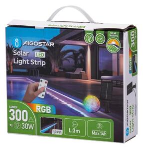 Aigostar - Striscia solare LED RGB dimmerabile LED/1,6W/3,2V 5 m IP65 + telecomando